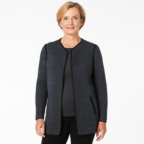 Talbots Pure Merino Wool Cardigan Jacket Womens Large Open Front Pockets Gray - Picture 1 of 14